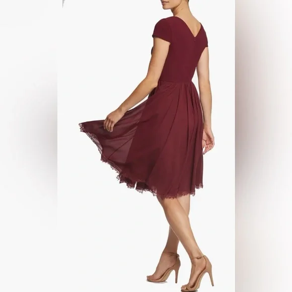 NWT Dress The Population Corey Chiffon Fit & Flare Dress in size Large in Wine - Picture 3 of 8